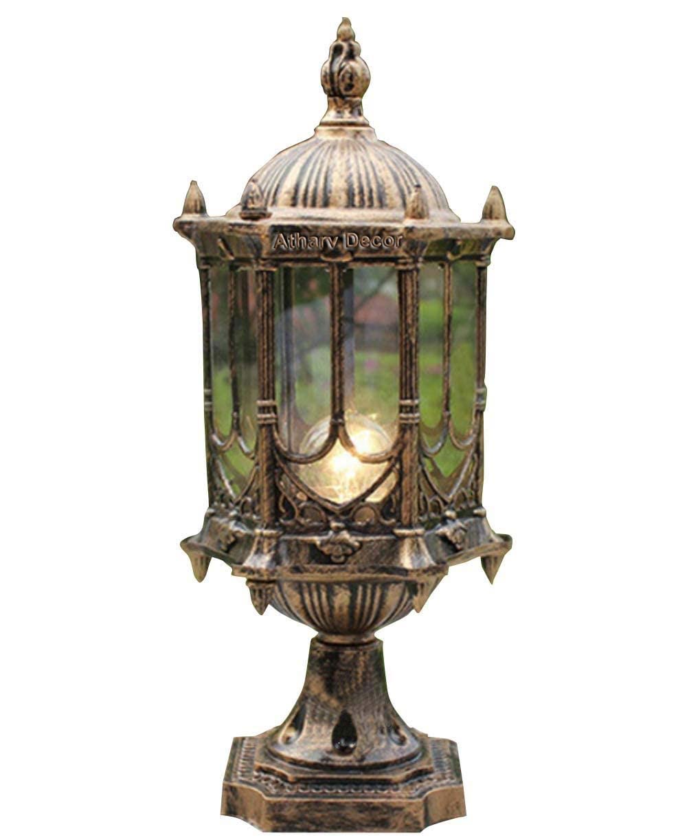 - Golden Outdoor Gate Light | Waterproof Decorative Pillar Lamp for Main Gate, Garden, Boundary Wall | Weather-Resistant Exterior Fixture (Bulbs Not Included)