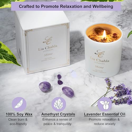 Luxurious Lavender Scented Candles 10 Oz – Aromatherapy Candle with Amethyst Crystals for Relaxation & Stress Relief – 100% Natural Soy Wax for Clean Burn up to 60 Hrs – Ideal Candles Gifts for Women - Image 5