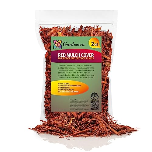 Organic Red Mulch by Gardenera - Boost Soil Health and Suppress Weeds for Thriving Plants - 2 QUARTS