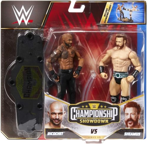 WWE Serie Campeonato Pack 2 figuras Ricochet vs Sheamus, figuras de acción articuladas de lucha libre con accesorios, juguete +6 años (Mattel HDM14)