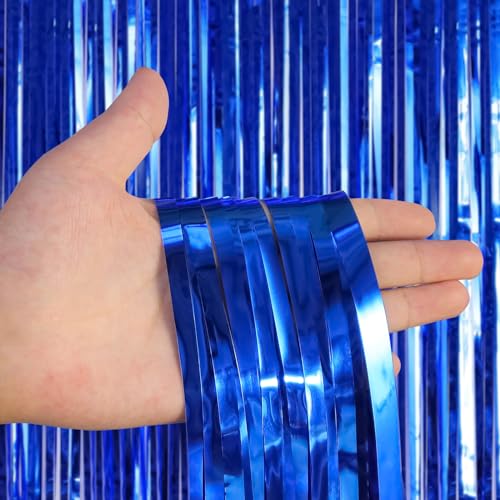 Image of 2 Pack Fringe Curtains Backdrops, Foil Fringe Curtains, Door Streamers for Birthday Wedding Bridal Shower Holiday Graduation Party Decorations, Photo Booth Backdrops, Blue