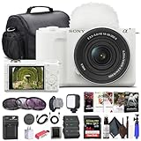 Sony Alpha ZV-E10 II Mirrorless Camera with 16-50mm Lens (White) (ZVE10M2KW) - 64GB Memory Card, Filter Kit, Photo Software, Bag, 2 x NP-FZ100 Battery, External Charger, Card Reader, More