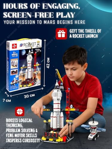 Image of 564 PCS Space Rocket Launch Control Center Building Kit with Mars Rover, Satellite & Astronaut - STEM Educational Construction Toy for Kids Ages 6-12 | Rocket Ship Building Block