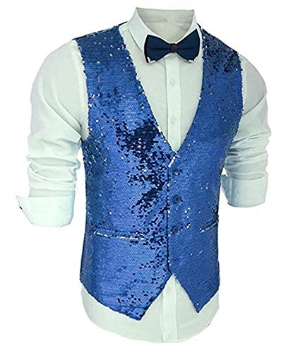 Men's Sequins Buttons Down Waistcoat V-Neck Wedding Party Vest Casual Vest2