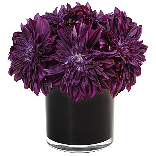 Casi Natural Dahlia Mum seda arreglo en jarrón, morado
