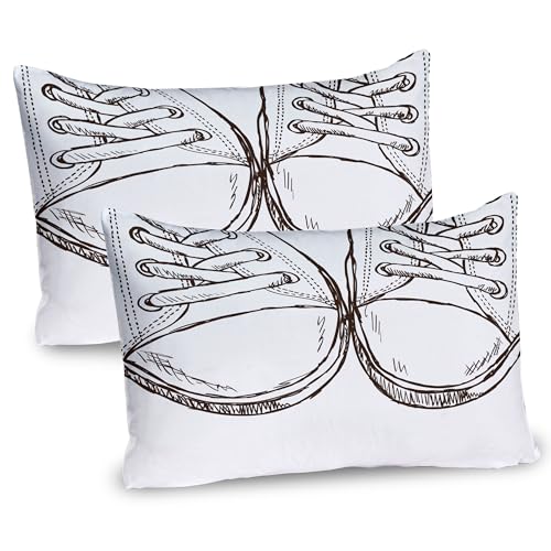 Ambesonne Hipster Pillow Sham Set of 2, Sneakers in Hand Drawing Style Casual Footwear Teenager Urban Lifestyle Theme, Quality Microfiber Bedding Item for All Seasons, 26