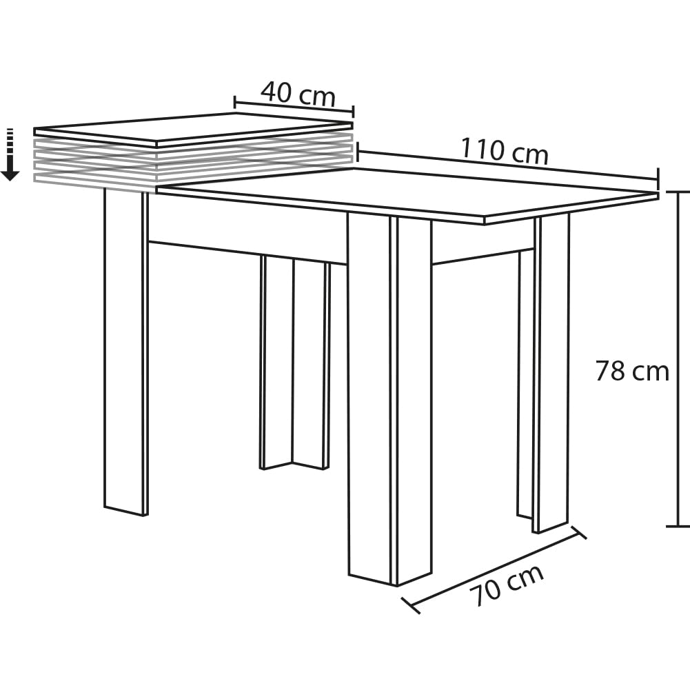 Shally Dogan Tavolo Allungabile Sala da pranzo Bianco da 110 x 70 cm a 150 x 70 cm, Design Moderno, Estensibile Salvaspazio, Ideale per Sala Pranzo, Soggiorno, Cucina, Arredamento Interno, (Bianco)