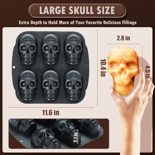Image of HKNMTT Skull Silicone Baking Pan for Halloween Pizza Cake, 6 Cavities 3D Large Molds, Nonstick Skeleton Head for Soap Ice Tray Oven Safe