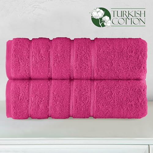 Image of Elegant Comfort 100% Turkish Cotton 4 Lines Viscose Stripe Luxury 2 Pack Bath Towel Set 27 x 54 Inch - Super Soft and Highly Absorbent Premium Hotel Spa Quality Towels for Bathroom Use, Hot Pink
