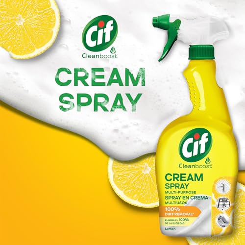 Image of Cif Cleanboost Cream Spray Lemon Multipurpose Surface Cleaner | 100% Dirt Removal | Fresh Lemon Fragrance | 650 ML