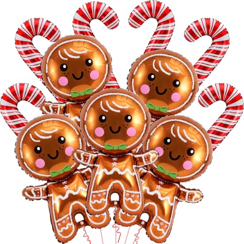 11Pcs Christmas Balloons Party Decorations - 32 Inch Gingerbread Balloons for Gingerbread Christmas Decorations - Red Candy Cane Balloon for Holiday Party Decor - Candy Cane Xmas Decor