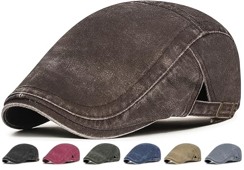 Initlove Mens Newsboy Cap Washed Beret Ivy Hat Flat Hats for Cabbie Driving Coffee