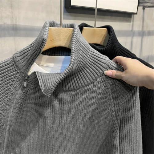 Men’S Loose Fit Side Zipper Cardigan Sweater Retro Style Turtleneck None Zipper Sweater3