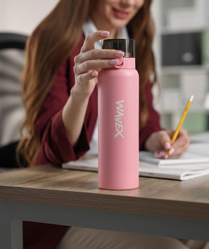 Image of Wavex Stainless Steel Scented Water Bottle, Includes 3 Aroma Scent Pods, Flip Top Leak-Proof Lid, Straw Included, Subtle Flavor Experience, No Sugar or Calories, (18.6 Ounce, Pink)