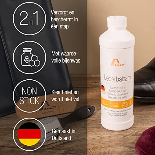 Amazy Lederbalsem (500 ml) met bijenwas, universele leerverzorging (kleurloos) voor glad leer en kunstleer, geschikt voor het onderhoud en verzegelen van autostoel, leren schoenen, leren tas, leren bank - Image 3