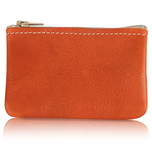 Image of Genuine Leather Small Zipper Pouch Coin Purse for Women Change Holder for Men Size 4 x2.5 Made in U.S.A
