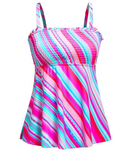 Image of Womens Tankini Swim Tops Bandeau Bathing Suit Top No Bottom | Removable Straps and Pads, Tummy Control Flowy Design