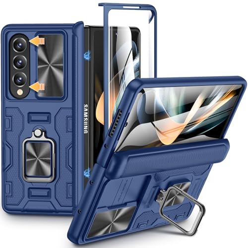 VEGO for Galaxy Z Fold 4 Case, with Slide Camera Cover & Hinge Protection Protective [Screen Protectot] 360°Magnetic Kickstand Case for Samsung Galaxy Z Fold 4 5G-Blue