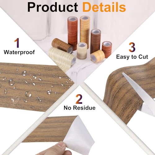 Image of PATIKIL Wood Grain Tape 8 inch x 15 Ft, Self-Adhesive Wood Texture Repair Tape Realistic Wooden Effect Patch for Furniture Cabinets Floor Walls,Dark Brown Oak
