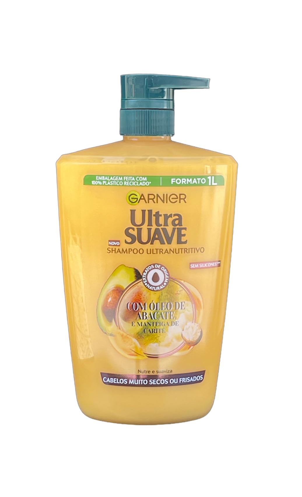 Garnier Ultra Suave Champú Óleo de Abacate y Manteiga de Carité - Nutrición Intensa para Cabellos Secos y Rizados - 1 Litro