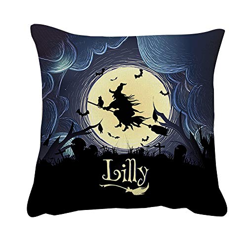 Getagift Personalised Witch flying in Dark Cloud ANY NAME Birthday/Christmas Funny Gift idea Back to School themed Throw Pillow Cover Cushion Cover With Insert. (Linen Insert)