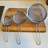 AHASON'S 304-18/8 Fine Mesh Sieve Strainer Set Of 3pcs, Stainless Steel (304-18/8) With Sturdy Long Handles Sieve Mesh, Small 8cm, Meduim 12cm, Large 18cm, Rust Free Strainers and No Sharp Edges