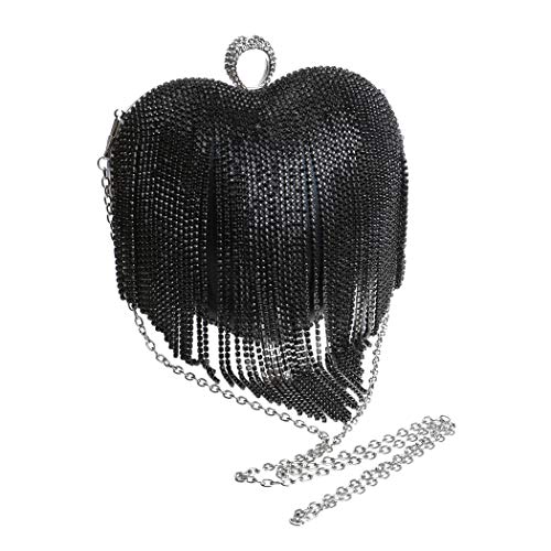 Image of UMREN Women Luxury Heart Shape Tassel Evening Clutch Bag Rhinestones Wedding Party Purse Handbag