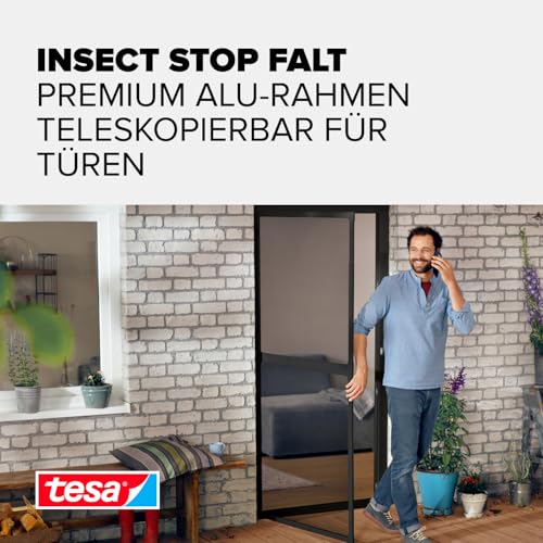 tesa INSECT STOP FALT Alu Rahmen teleskopierbar Premium für Türen – vormontierter Alu-Rahmen - Fliegengitter - mit verstellbarem Teleskoprahmen - 80 cm x 170 cm bis 100x cm x 220 cm - Anthrazit