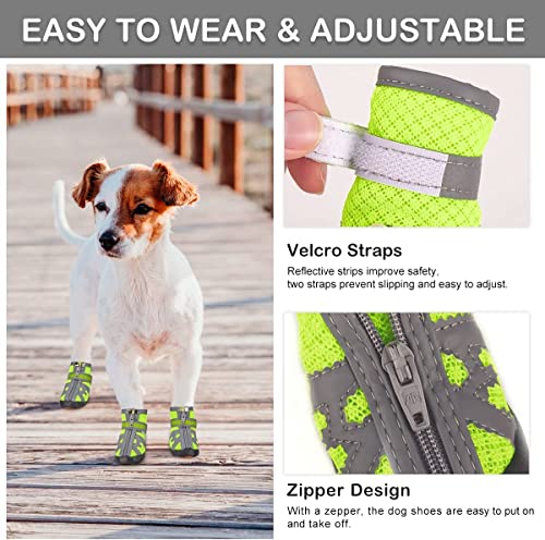 Image of KUTKUT Booties for Hot Pavement Hardwood Floor, Breathable Shoes for Small Medium Dogs With Reflective & Adjustable Strap Zipper, Antiskid Paw Protection Boots (Size: 5)