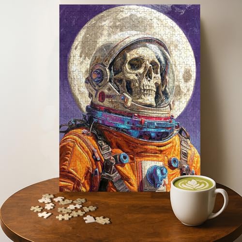 Skull Astronaut Gothic Jigsaw Puzzle - 500 Pieces Wooden Puzzle for Adults, Wall Art Gift, Finished Size: 20 x 15 Inch