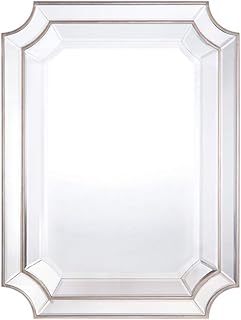 Specchio Rettangolare Smerlato a Bordo smussato Grande Specchio smussato Angoli curvi Rettangolo Pannello in Vetro a Specchio Orizzontale e Verticale Senza Cornice 60 cm x 80 cm