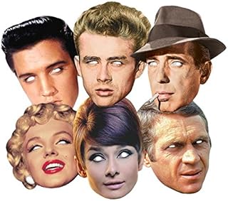 Mask Pack - Hollywood Party Face Masks Classic Set of 6 (Audrey Hepburn, Marilyn Monroe, Elvis, Humphrey Bogart, Dean and Steve McQueen) - Includes 6X4 (15X10cm) Star Photo