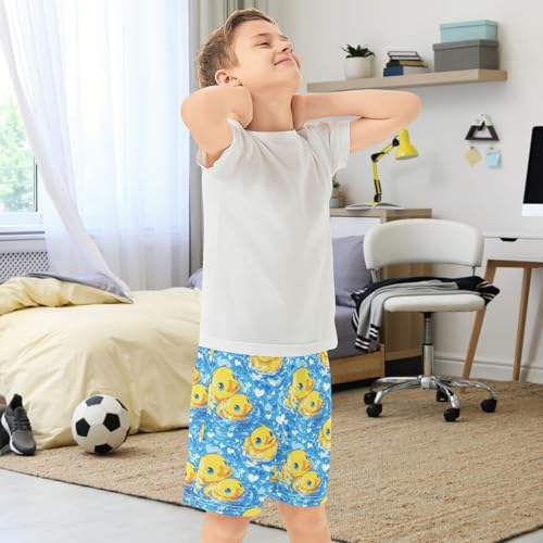 Boys Athletic Shorts with Pockets Blue Eyes Yellow Duck Running Basketball Shorts for Youth Elastic Waist Size 7-83