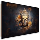Feeby Wandbild Buddha Buddhismus AI 30x20 cm 1 tlg Schlafzimmer Modern Deco Panel MDF Kunstdruck Wand Bild Wanddeko Design Wohnzimmer Büro Flur Hotel Spa Zen Yoga Orient Orange