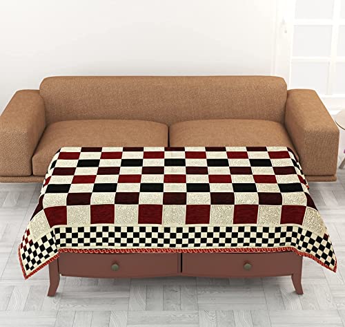 Image of SAWNA Homes 5 Seater Sofa Set with Cushion & Table Cover for Living Comfort - 3 and 2 Seater Arm Cover Set for Home Sofa Couch - 16 Pcs Chenille Slip Cover for Furniture Protector, (Mehroon Coffee)
