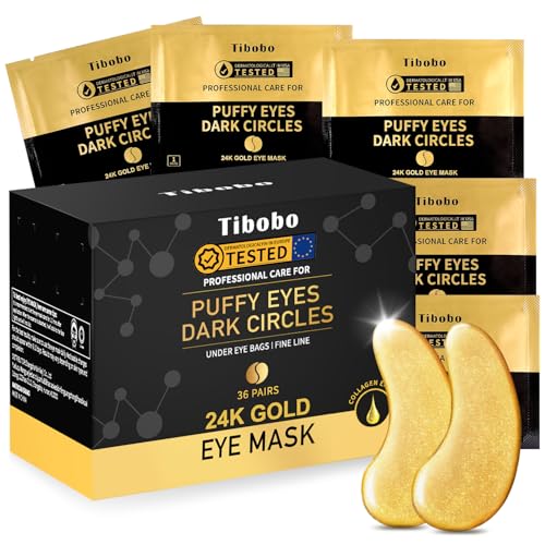 24K Gold parches ojos, 36 Pares hidratantes frownies, parches oculares de colágeno y ácido hialurónico, Parches Ojos Bolsas y Ojeras para Reducir Ojeras, Bolsas de los ojos,eye patches/eye pads