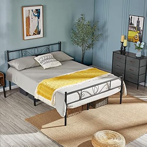 Yaheetech Bettrahmen Metallbett Bettgestell aus Metall, Doppelbett für 140 x 200 cm Matratze, Gästebett für kleine Räume, Schwarz Cover