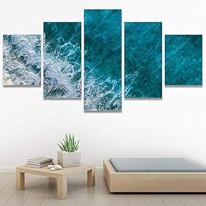 SIGNWIN 5 Panel Canvas Wall Art Beach Blue...