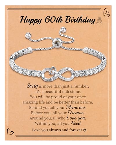Btysun 60th Birthday Gifts for Women Infinity Bracelets 60th Birthday Decorations for Woman Gifts for Her Mom Grandma Aunt 60 Bday Gift Ideas Jewelry for Mother
