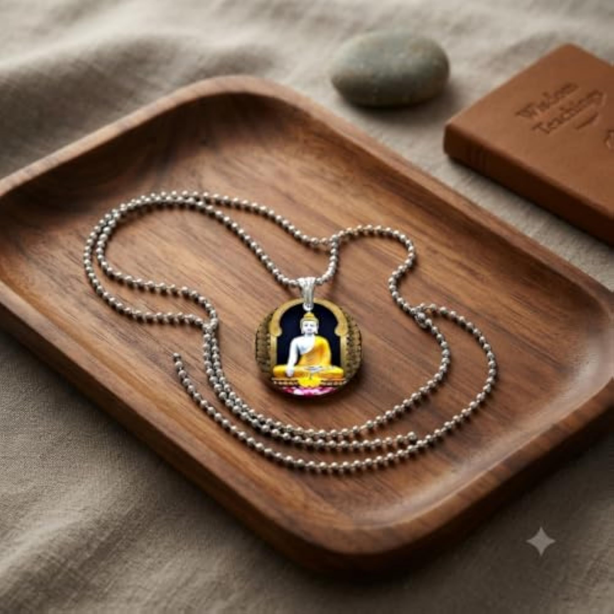 Lord Buddha Dhyan Mudra Acrylic Pendant with Bead Chain