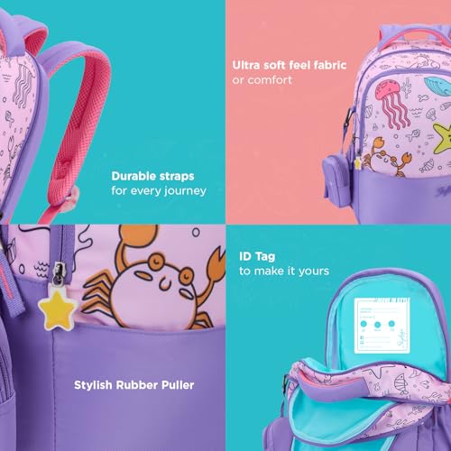 Image of Skybags Ruby Soft Feel Fabric 3 Compartments 2 Bottle Pockets Detachable Happy Pouch 22 Liters School Backpack For Girls