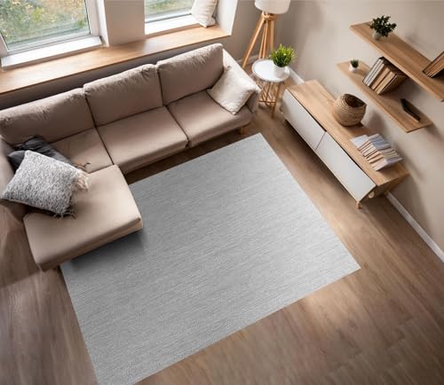 STORESBASIC Alfombra Vinilica Antideslizante, Lavable y Resistente a Manchas, Tejido Trenzado y Sin Pelo, Alfombra de Vinilo Interiores y Exteriores, Gris Lisa 80x150