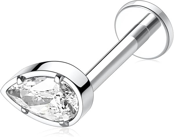 hengkaixuan 16G G23 Titan Flat Back Labret Studs Innengewinde Lippen Studs Tragus Piercing Monroe Medusa Lippenpiercing Silber Lobe Knorpel Conch Ohrring Schmuck 6 8 10 mm - 3
