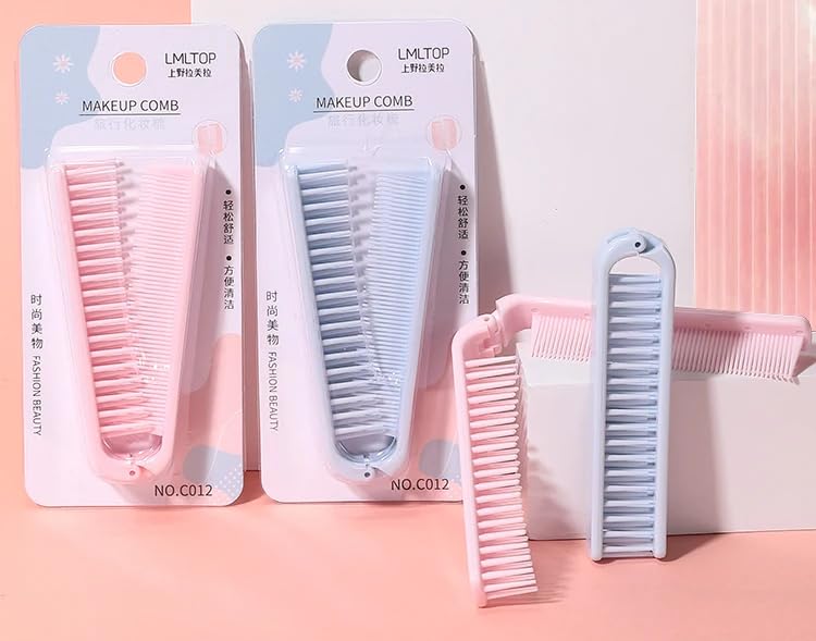ayushicreationa Compact Travel Friendly Folding Pocket Comb Double Sided Portable Mini Pocket Hair Brush Foldable Pocket Kangi for Hair Styling_Pink 4