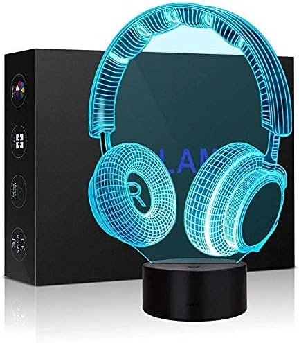 Yiyicas Headphone 3D Illusion Lamp, 3D Night Light for Boys Girls Table Desk Lamp 7 Color Change Decor Lamp - Perfect Gifts Birthday Festival Christmas for Baby Teens Friends