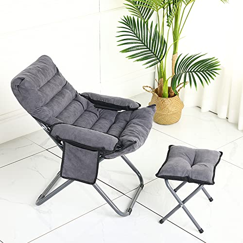 Living Room Lazy Chair With Ottoman & Armrest, Modern Comfy Folding Lounge Chair Reclining Sofa Leisure Chair Armchair With Footstool For Bedroom/Office/Hosting, Grey (Large) #TOP2