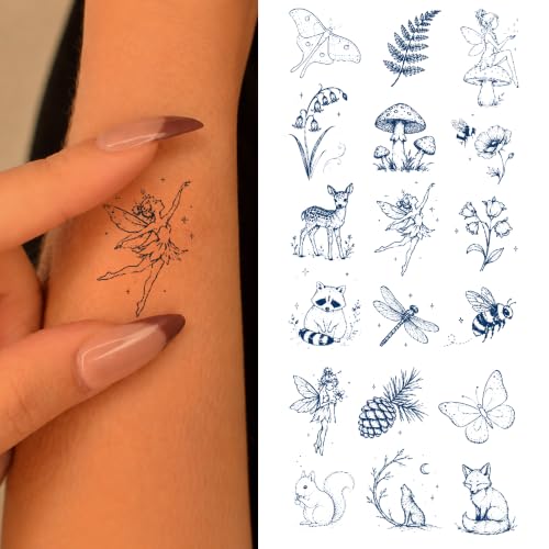 Semi Permanent Tattoos 2 Week Woodland Animal Fairy Temporary Tattoos Adult