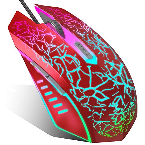 VersionTECH. RGB Gaming Mouse, Ergonomic USB Wired Optical Mouse Mice with 7 Colors LED Backlight, 4 DPI Settings Up to 3600 DPI, 6 Programmed Buttons for Laptop PC Computer Games & Work (Red)