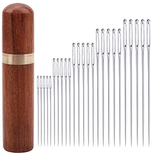 25Pieces Hand Sewing Big Eye Needles Sharp Needle,with Solid Wood Needle Case for - Image 4