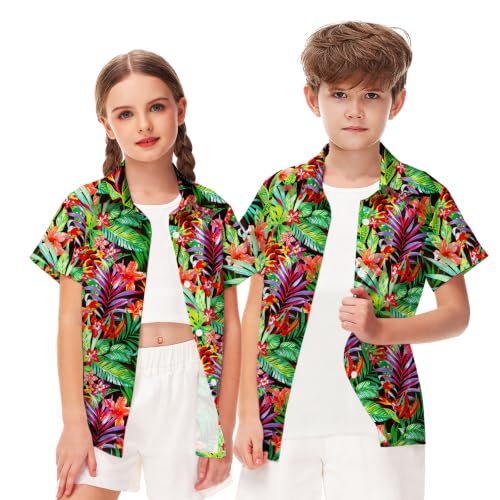 Image of Remimi Unisex Kids 4th of July Button Up Shirt Boys American Flag Print Hawaiian Beach Short Sleeve Tops 5-14 Years